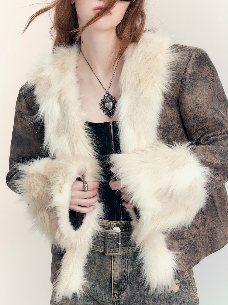 Fue & Leather Luxury 고급 레트로 캐주얼 재킷