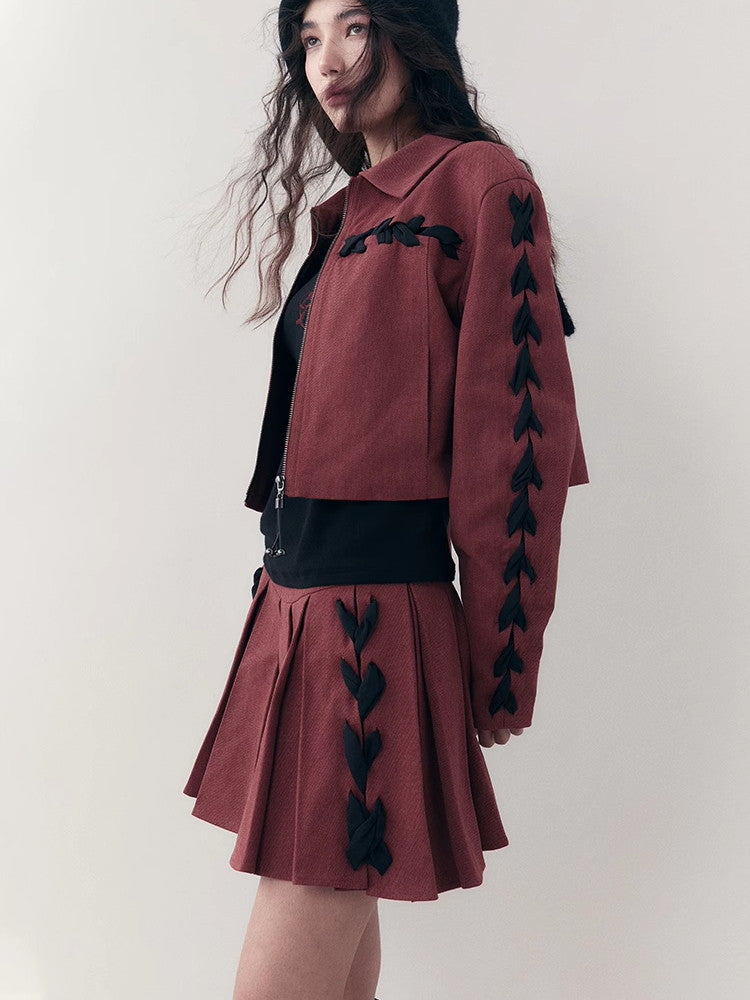 Chic Braid Cute Set-Up Zip Natural Jacket&Skirt