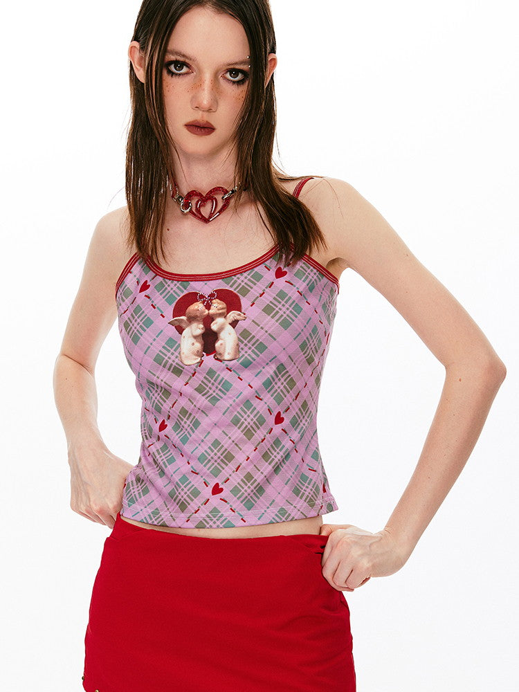 Checked Ribbon Girly Cute Camisole