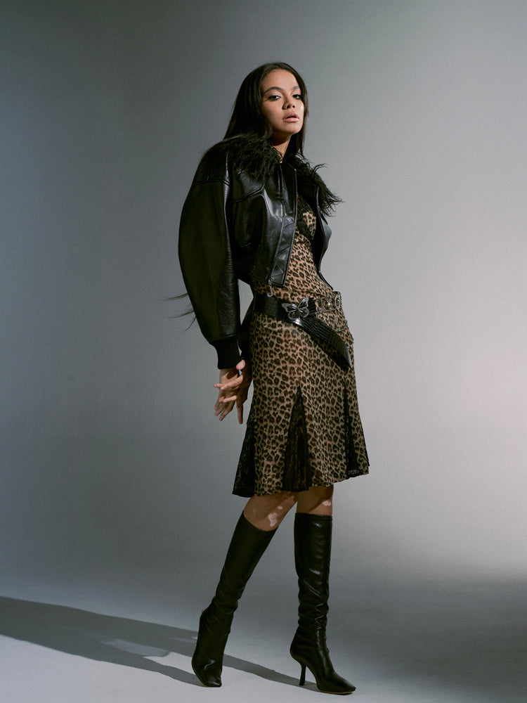 볼륨 슬리브 니치 가죽 술 프린지 재킷