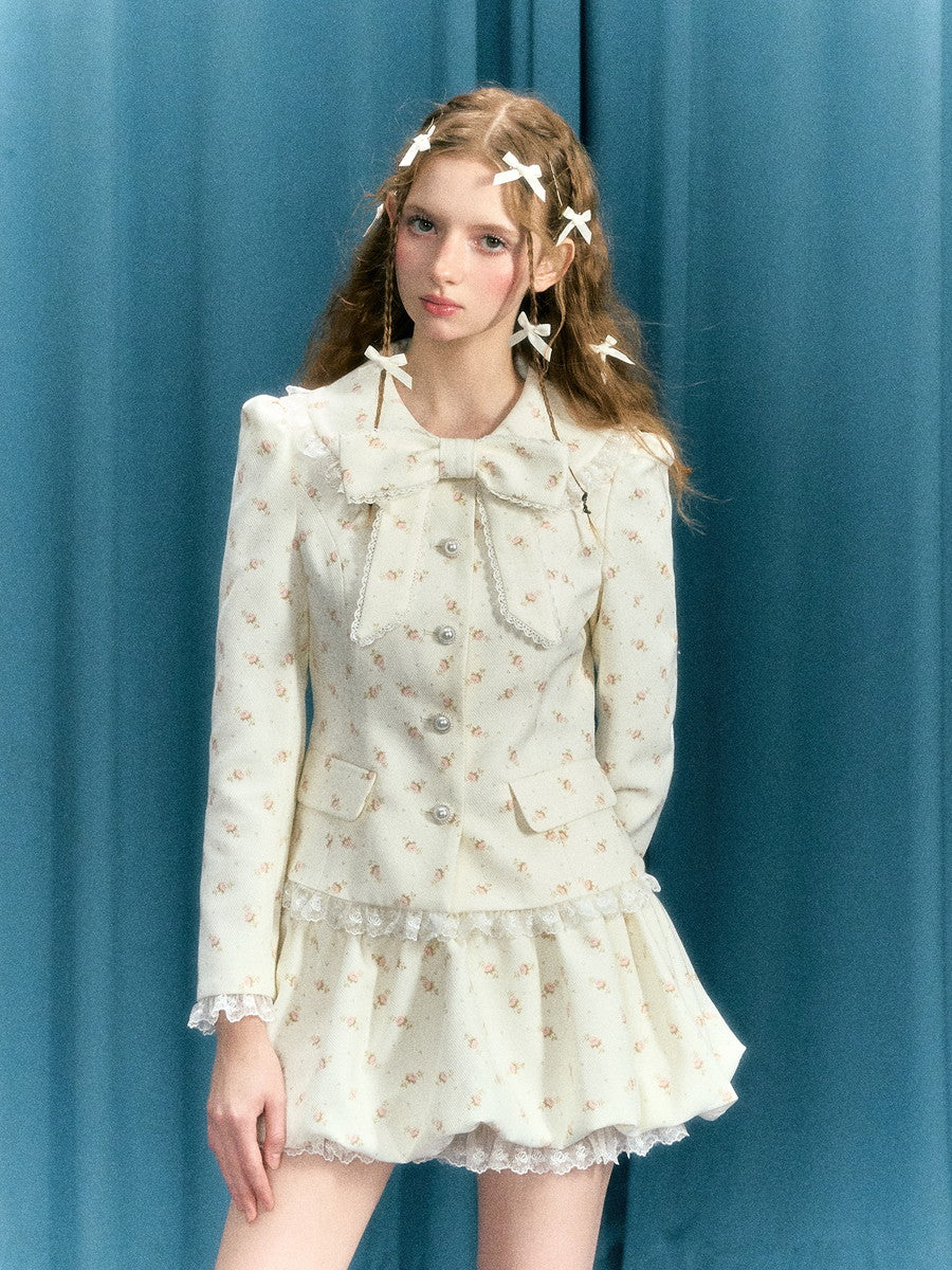 Set-Up Flower Lace Frill Ribbon Girly Sweet Blouse&Short-Pants