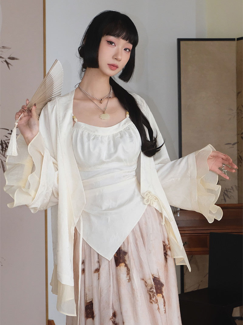 꽃 자수 비대칭 레트로 슬림은 카미솔을 수집합니다