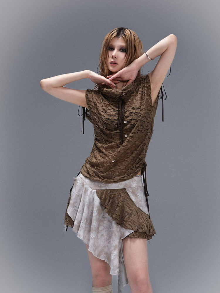 No-Sleeve Nichi Drawstring Thin Drape Tops