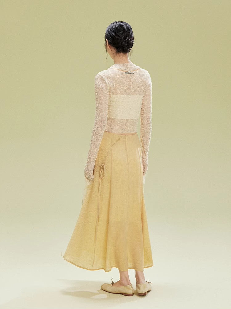 Nichi Docking Ciffon Flare Long-Skirt