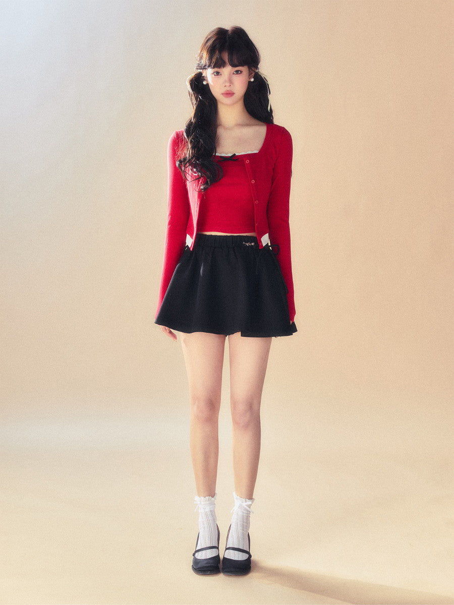 Ribbon Flower Set-Up Stretch Tops&Camisole&Short-Pants