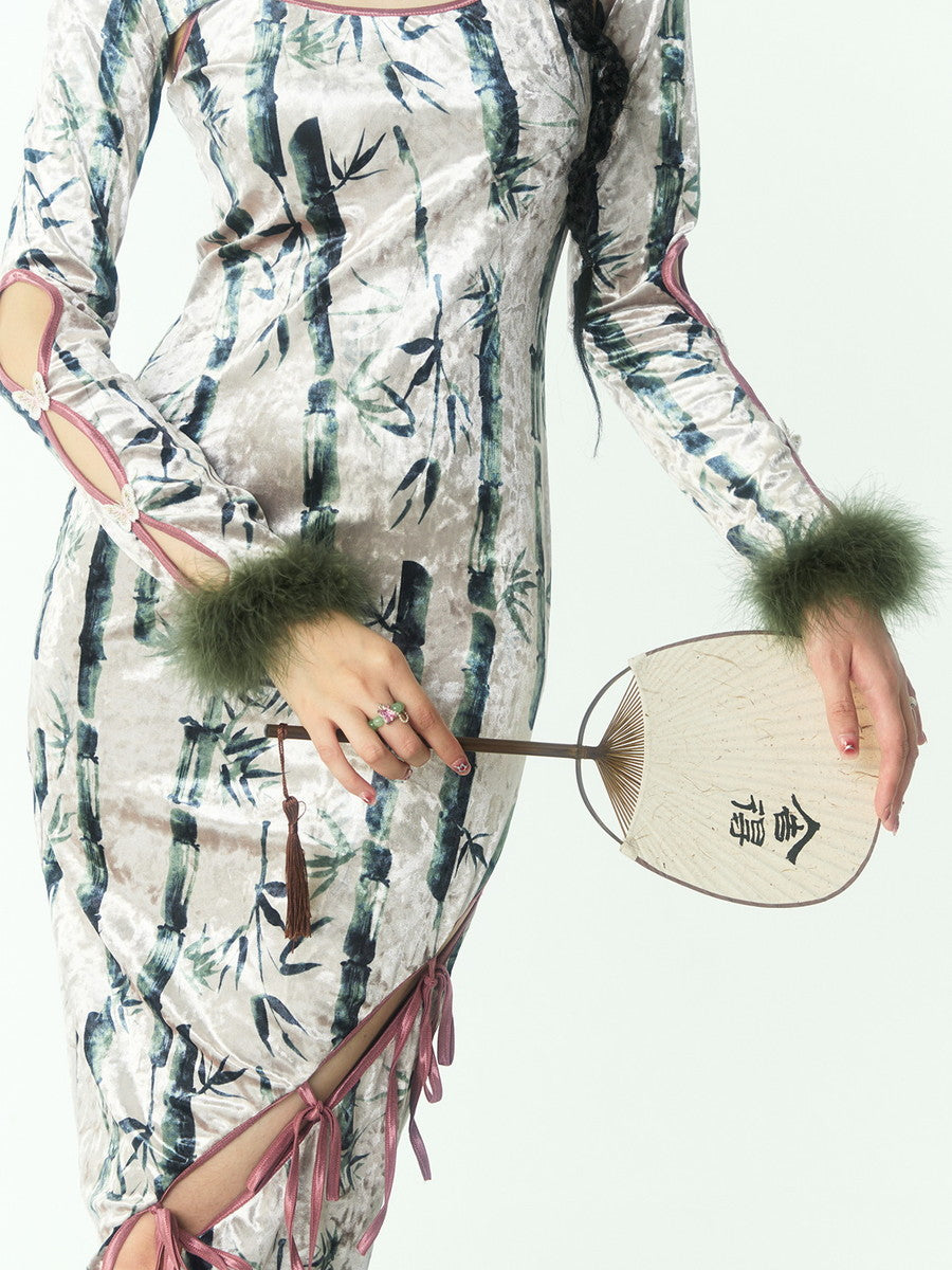 Fur China Embroidery Sleeve-Cut Banboo Nichi Bolero