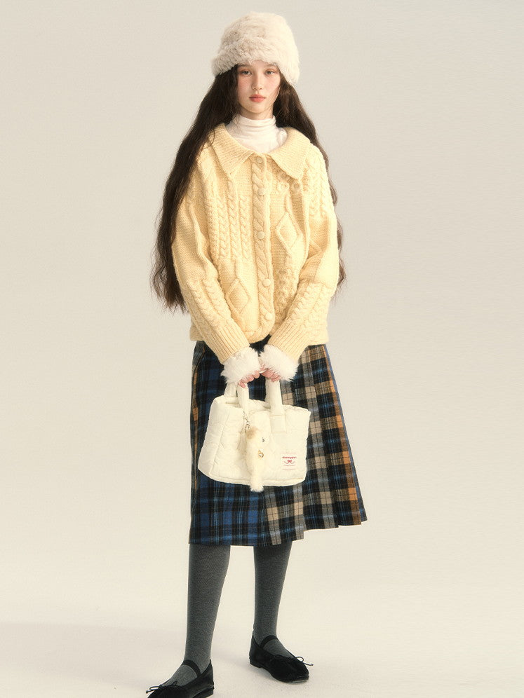 Button Retro Polo-Neck Cardigan Cable-Knit