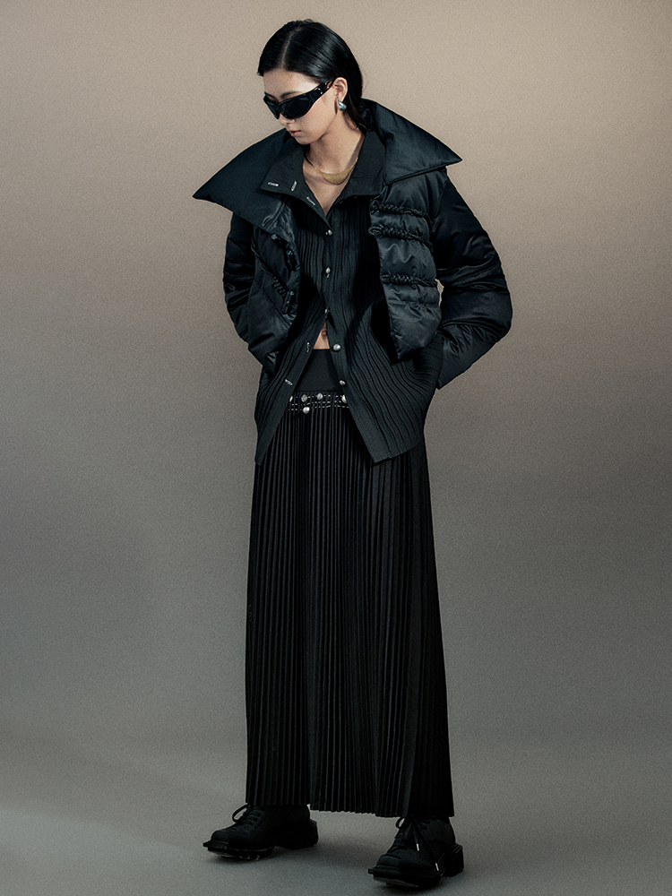 짧은 면화 니치 버튼 평원 다운 재킷