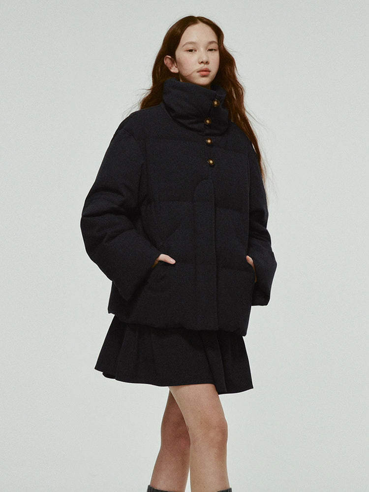 Cotton Casual Plain Wool Simple Down-Jacket