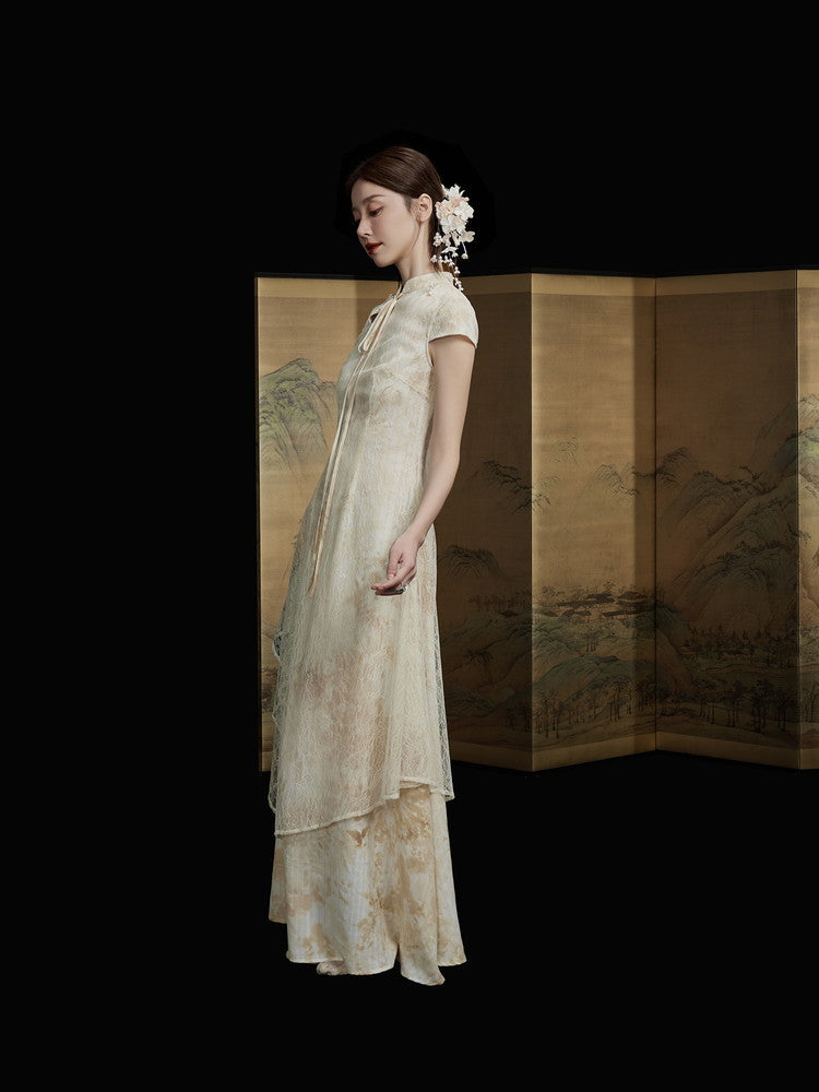 Tie-Dye China Ciffon Long Lace Dress
