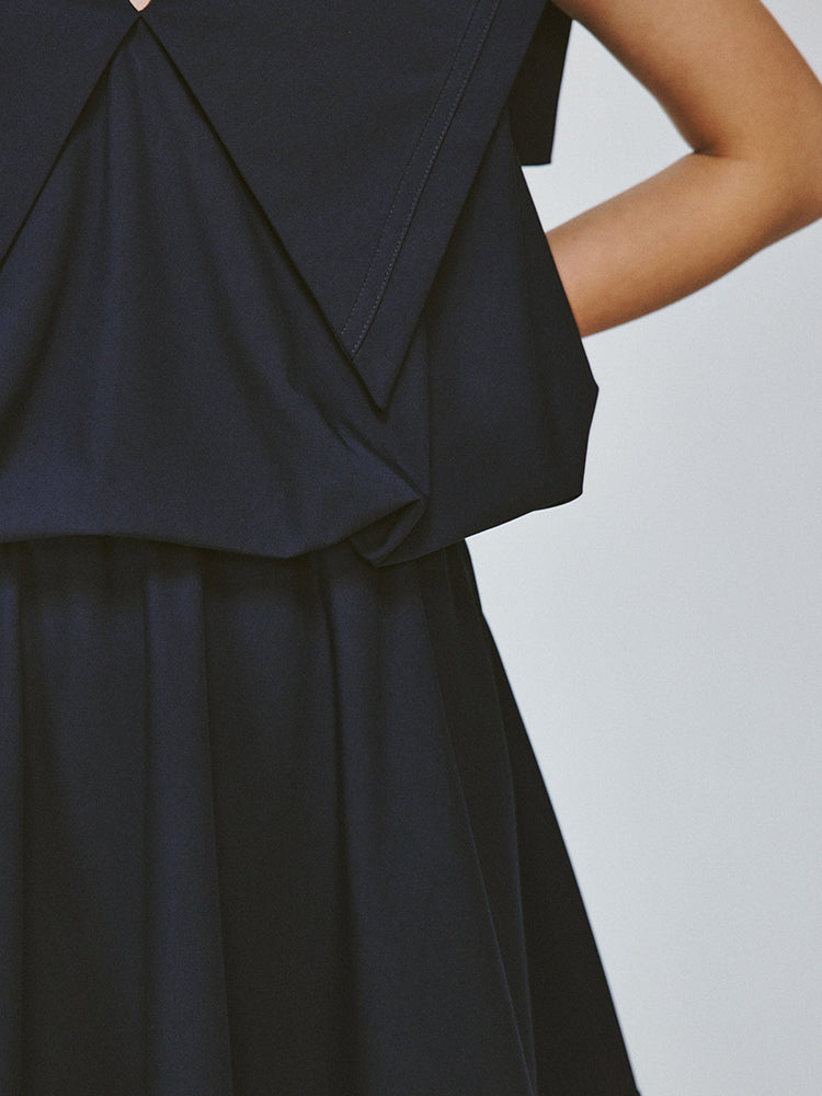 Sailor-Collar Big-Collar V-Neck Loose No-Sleeve Short Chic One-Piece