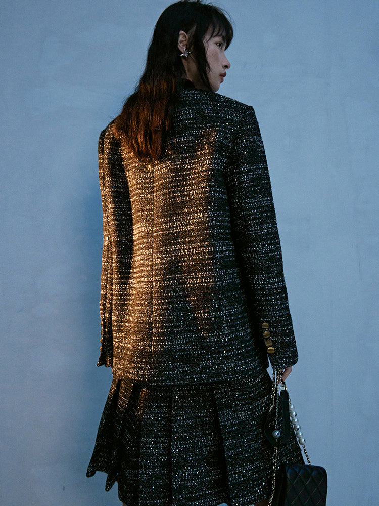 Tweed No-Collar Formal Oversize Jacket