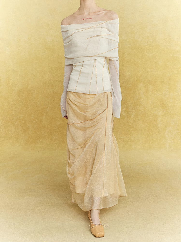 Mesh Sheer Drape Elegant Chic Oong-Skirt