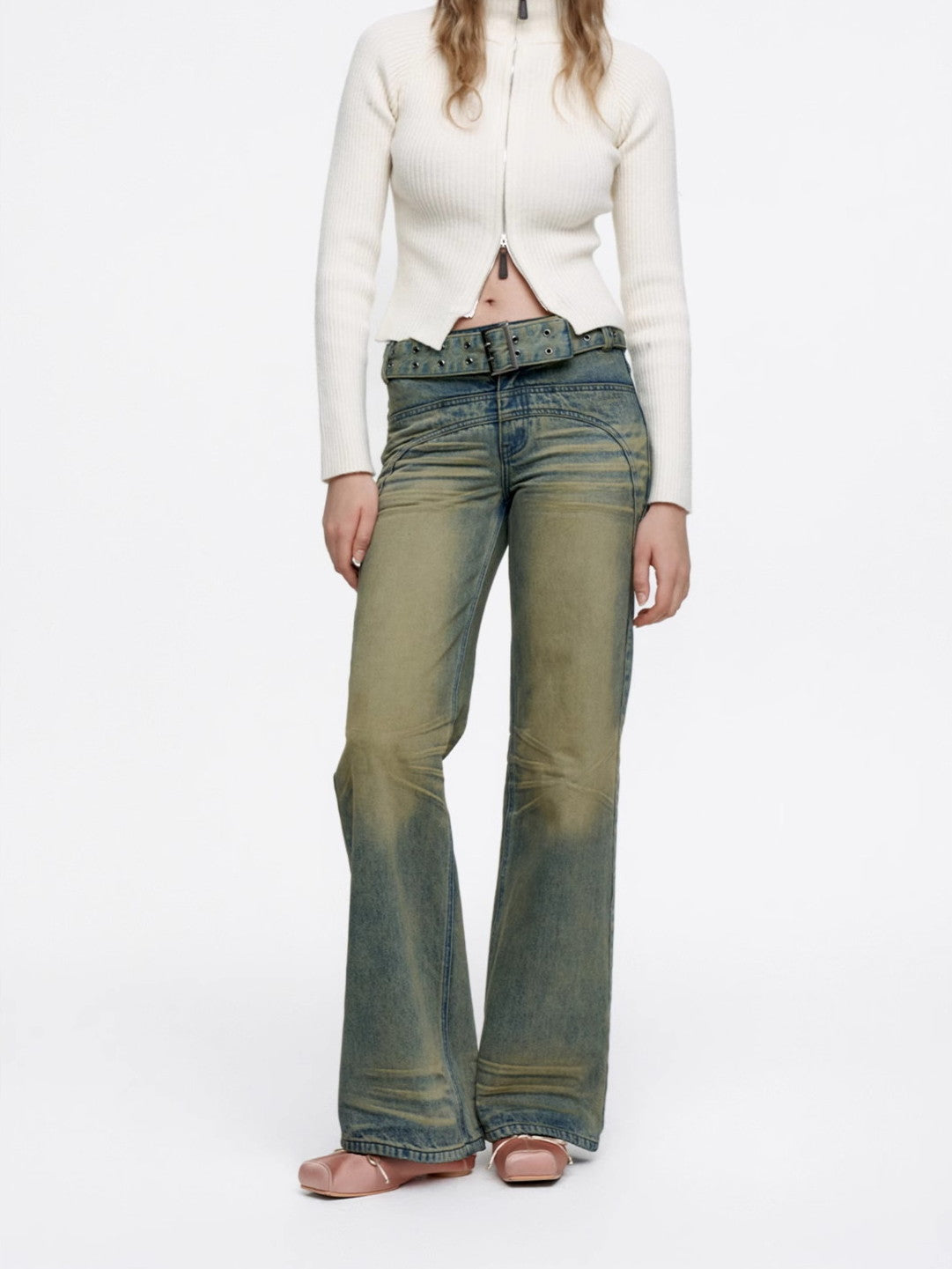 Denim verblasste lässige Retro-Vintage-Weithose