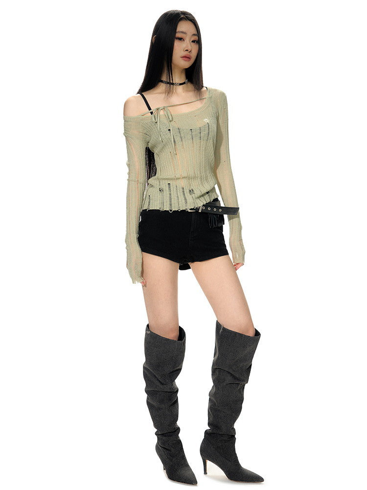 깎아 지른 저가 게이지 캐주얼 한 숄더 메쉬 니치 니트