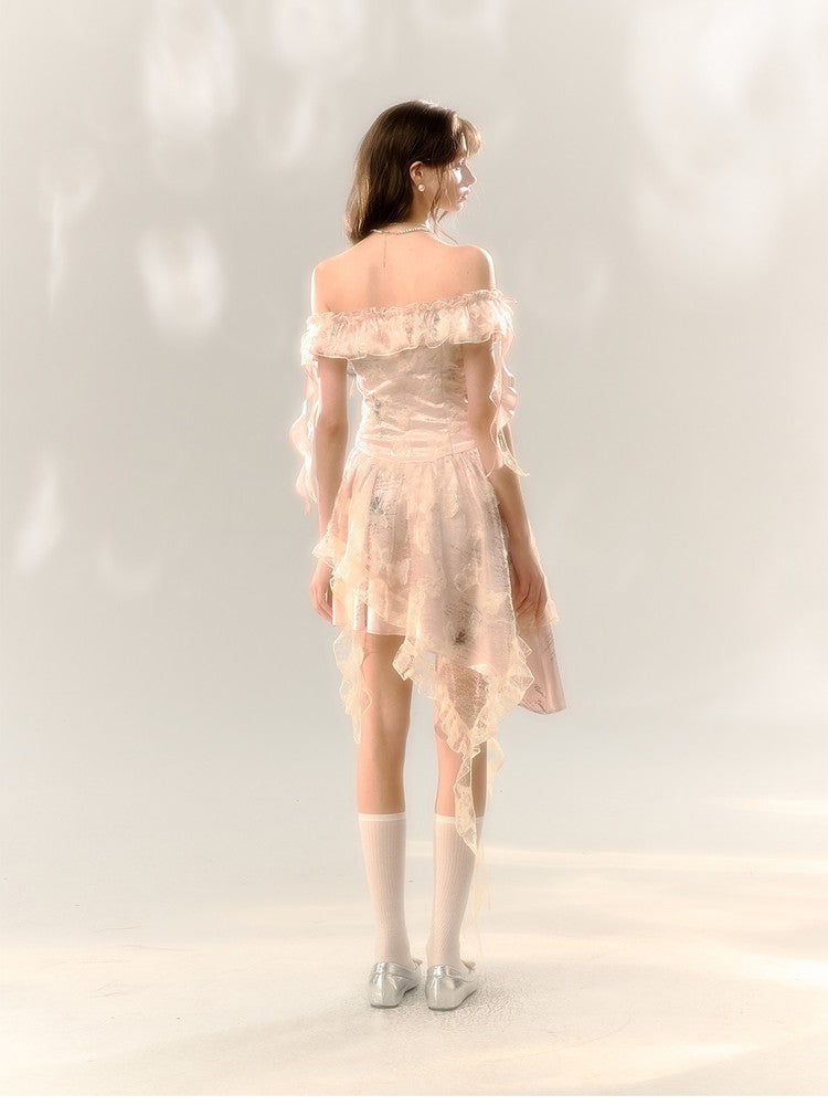 Fairy Lace Frill Off-Shoulder Sweet Asymmetry Dress