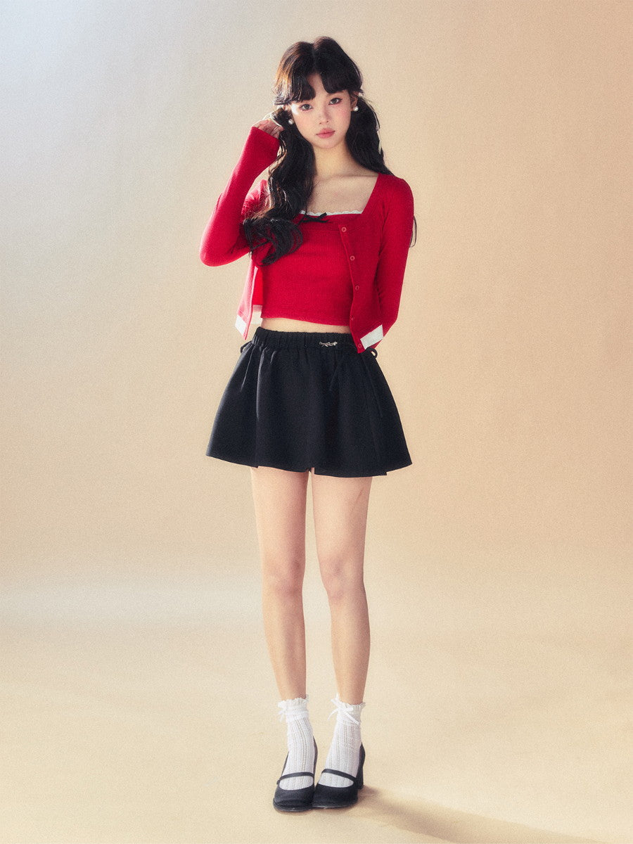 Ribbon Flower Set-Up Stretch Tops&Camisole&Short-Pants