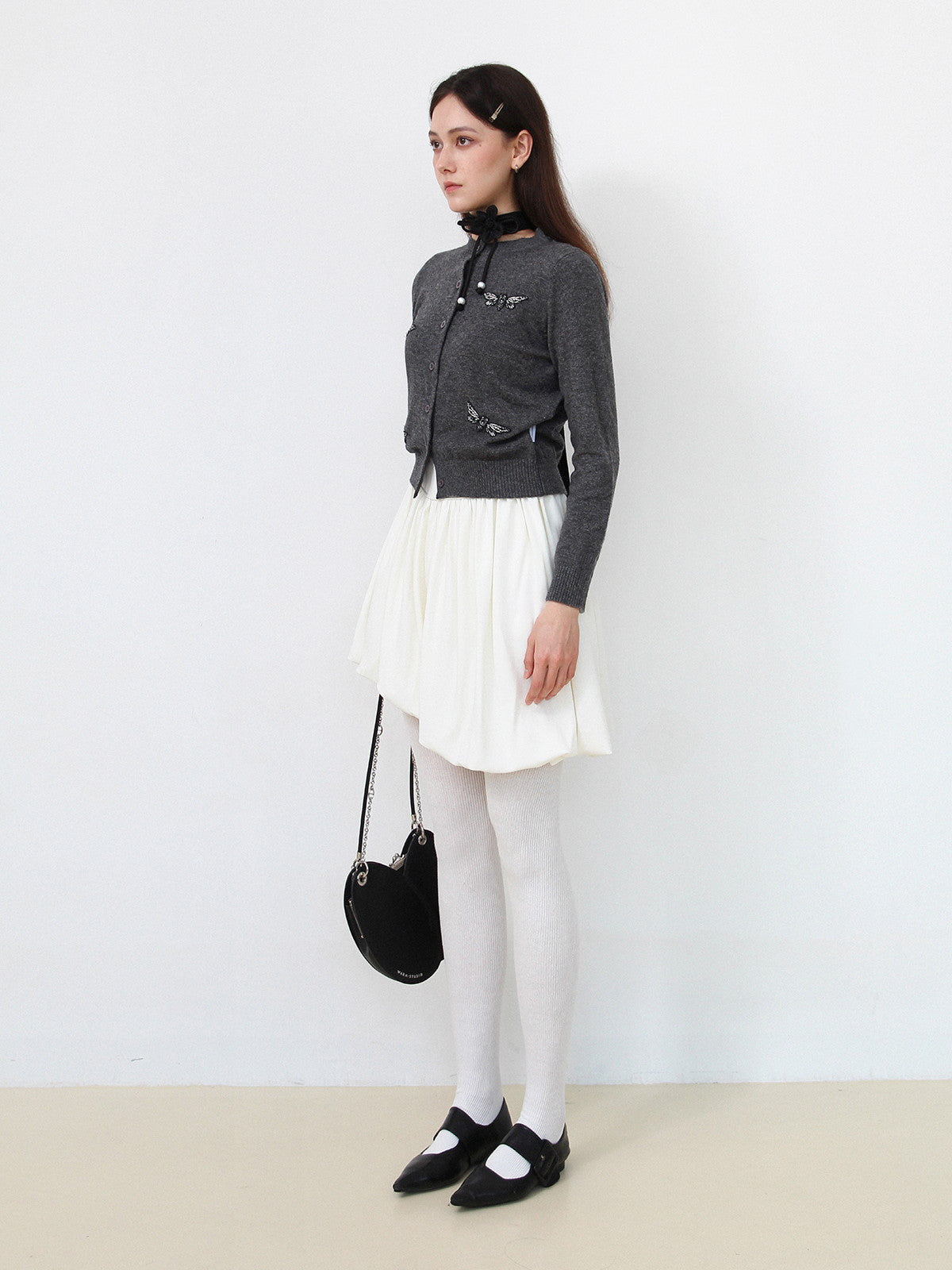 Embroidery Insect Nichi Crew-Neck Knit Cardigan