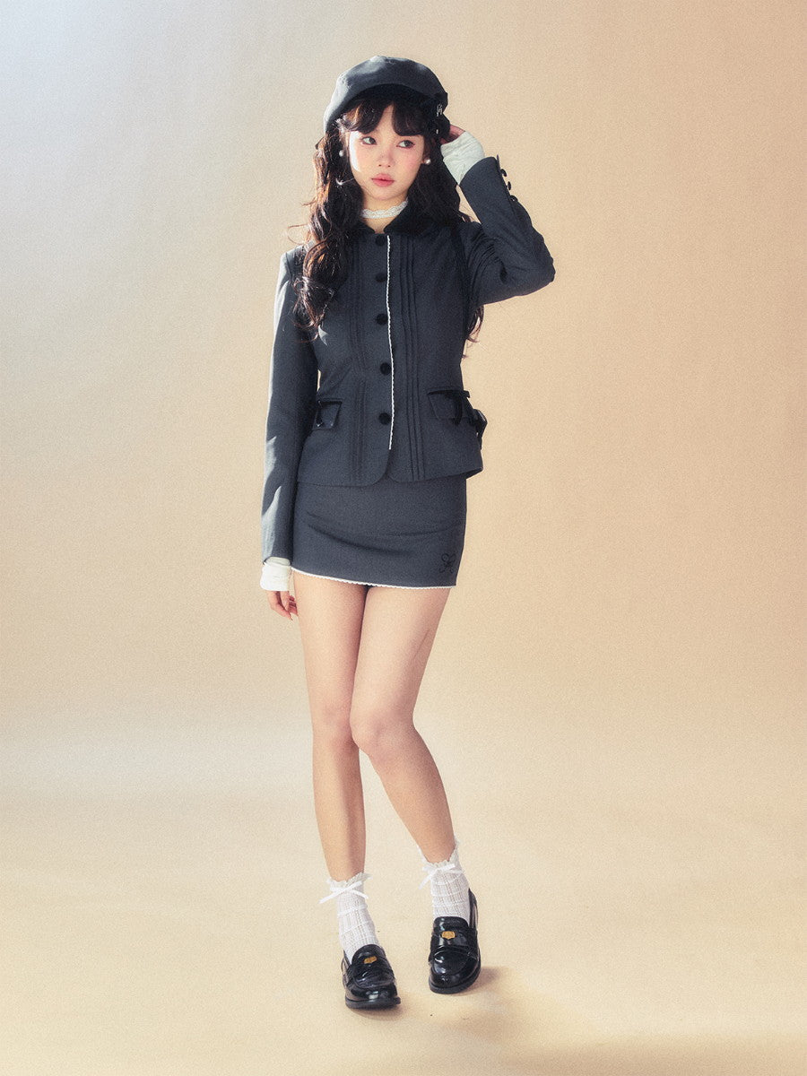 Lace Set-Up Velvet Chic Suit Jacket&Mini-Skirt