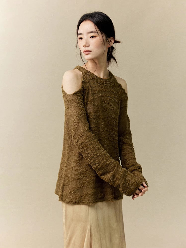 Opne-Shoulder Mesh Sheer Oversize Classy Knit