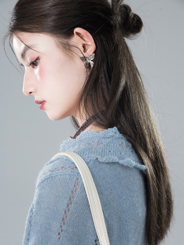 Punching Lace V-Neck Chic Retro Simple Knit