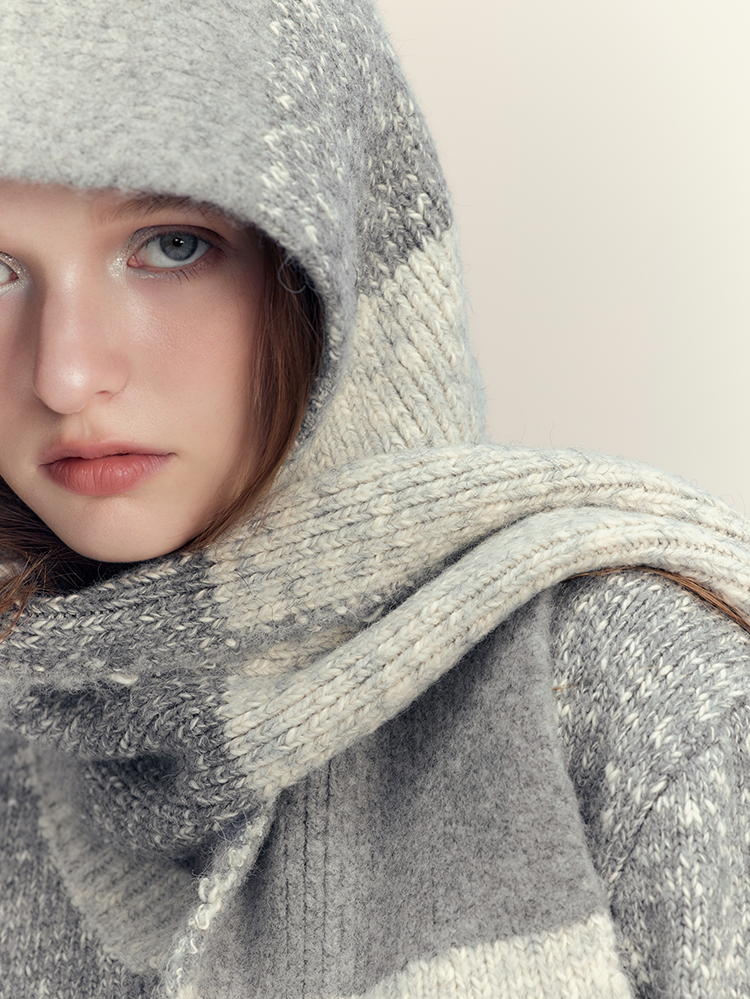 Knit Multi Border Retro Simple Hat&Muffler