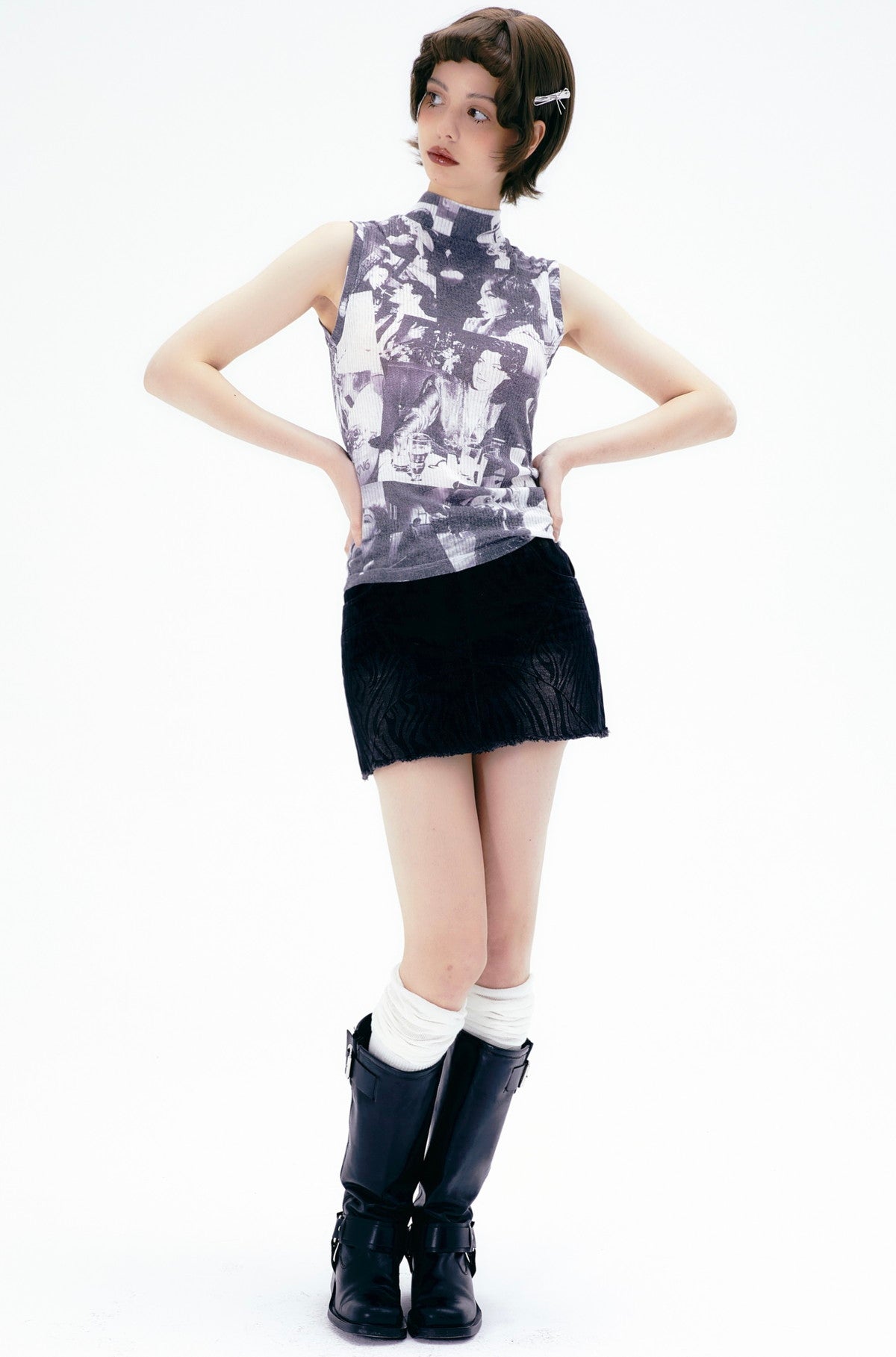 사진 현대 소매 소매 병 넥 탑