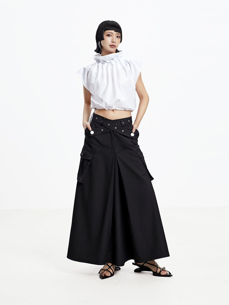 Cool Belt Flare Long-Skirt
