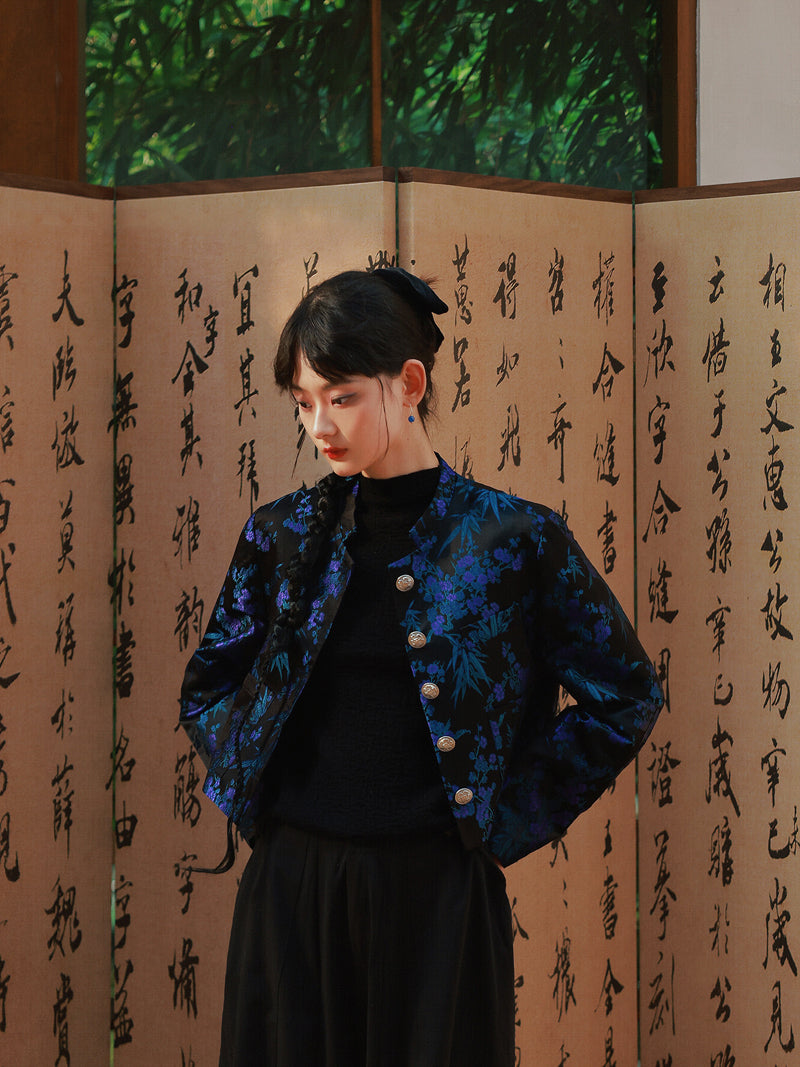 Embroidery Retro Flower Glossy Chic Jacket