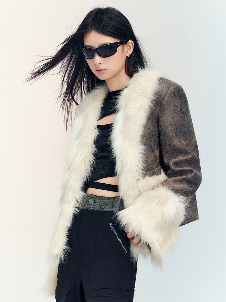 Fue & Leather Luxury 고급 레트로 캐주얼 재킷