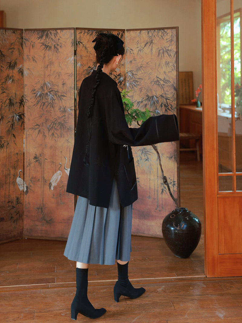 Box-Pleats Simple Plain Flare Skirt