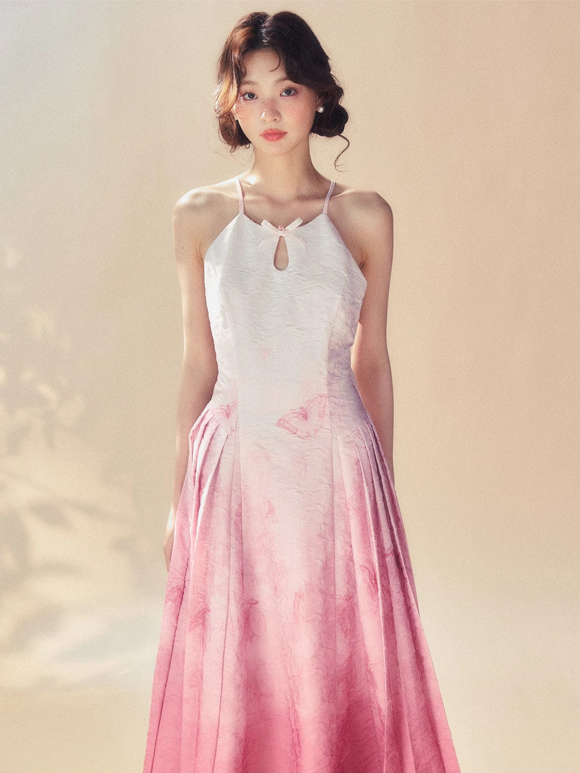 Gradation Back-Open Camisole Sexy Ribbon Summer One-Piece