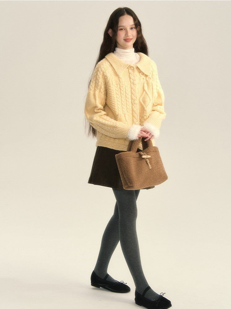 Button Retro Polo-Neck Cardigan Cable-Knit