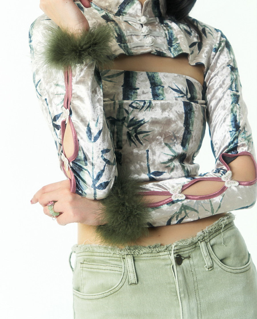 Fur China Embroidery Sleeve-Cut Banboo Nichi Bolero