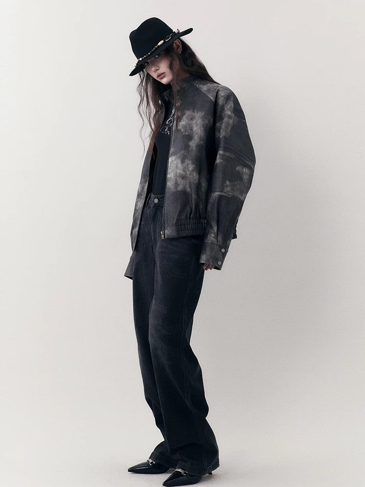 Speckte Krawatten-Dye-Leder-Retro-Vintage-Jacke