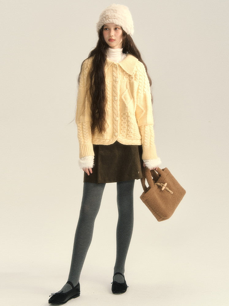 Button Retro Polo-Neck Cardigan Cable-Knit