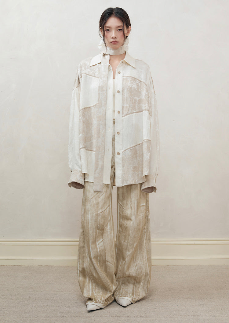 Set-Up Oversize Patchwork Asymmetry Chic Shirt&Long-Skirt