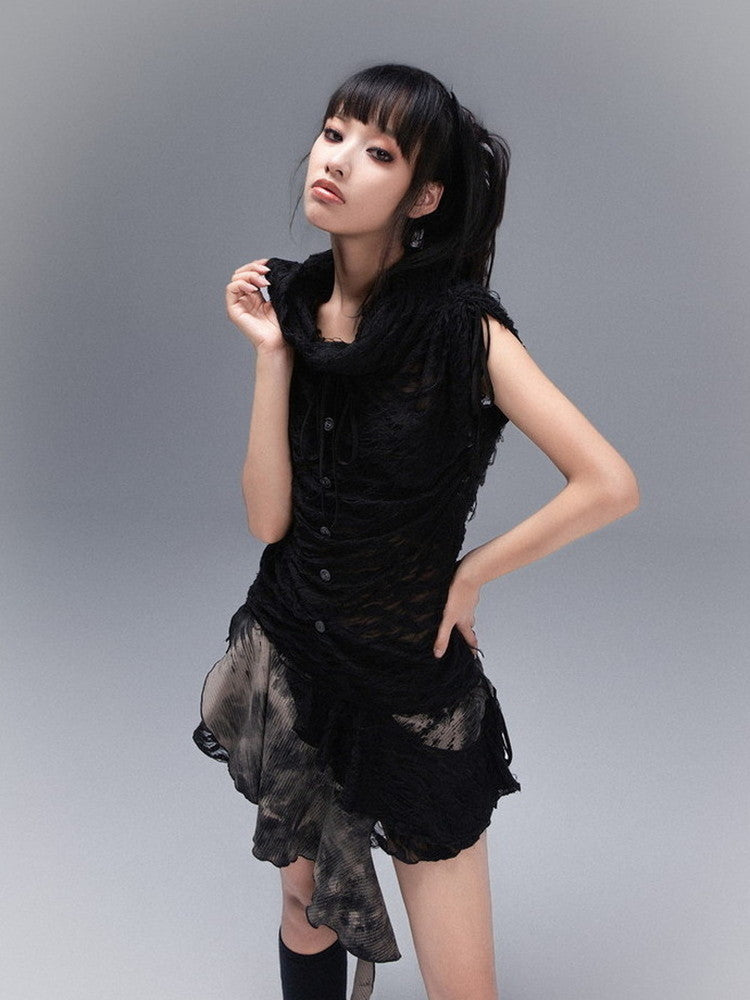 No-Sleeve Nichi Drawstring Thin Drape Tops