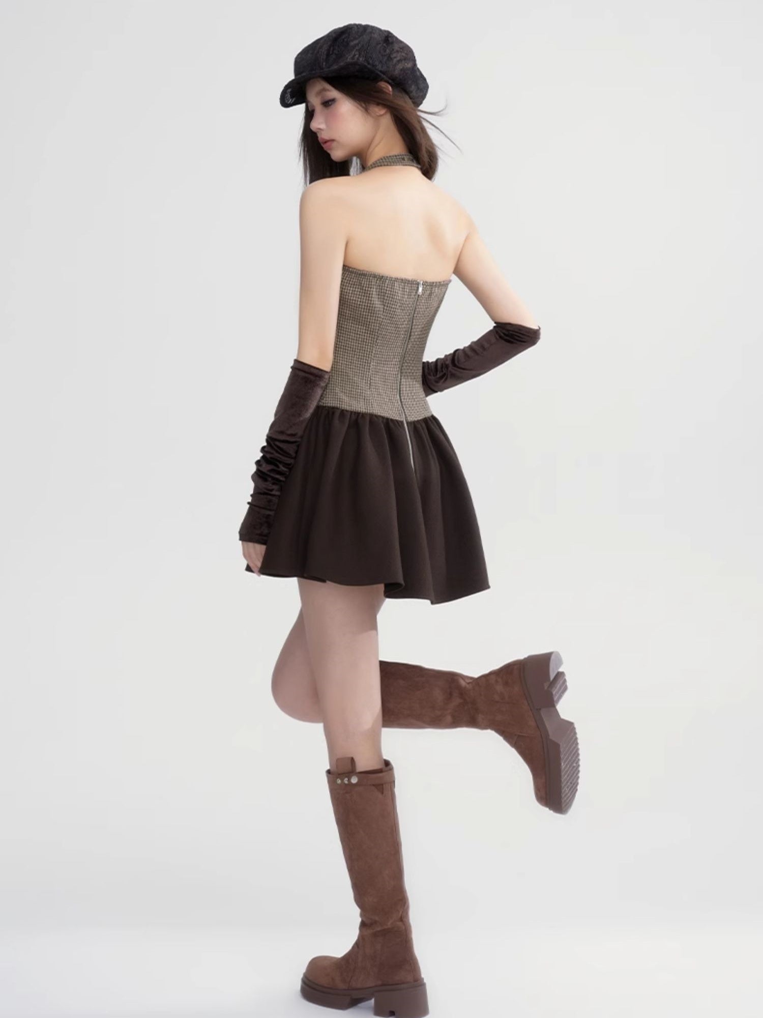 Halfter-Hals-Hals-Checktee Girly Arly Arm-Cover & Ein Stück