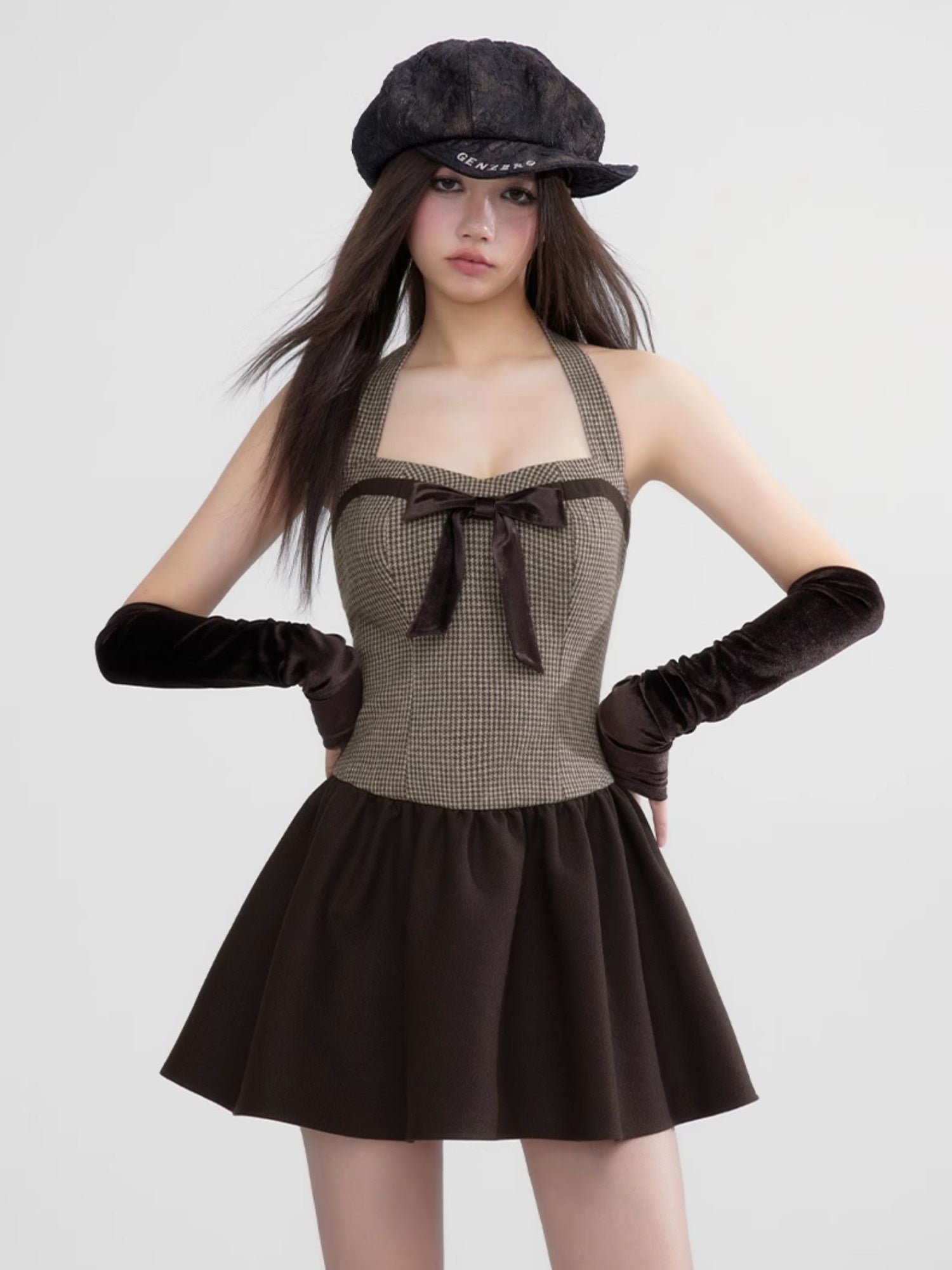 Halfter-Hals-Hals-Checktee Girly Arly Arm-Cover & Ein Stück