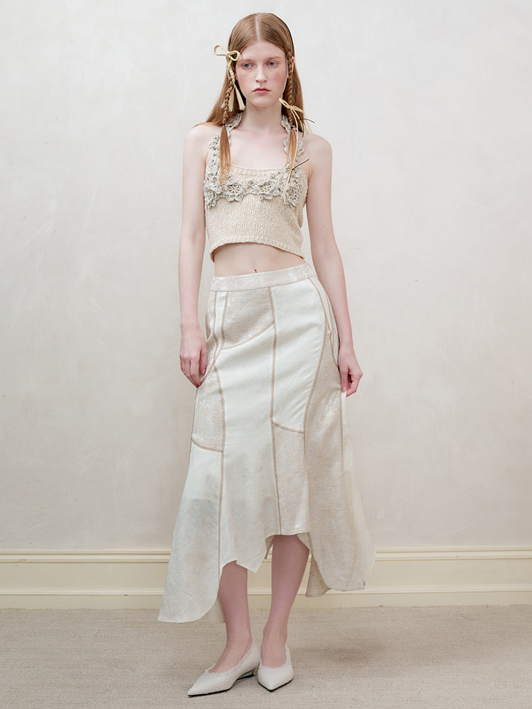 Set-Up Oversize Patchwork Asymmetry Chic Shirt&Long-Skirt