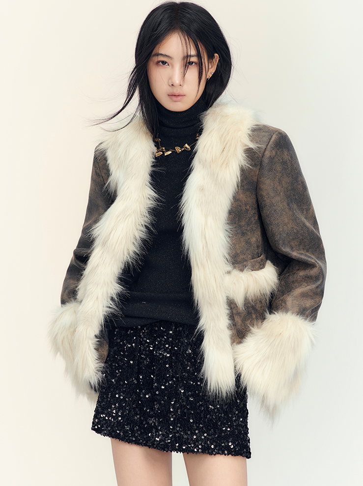 Fue & Leather Luxury 고급 레트로 캐주얼 재킷