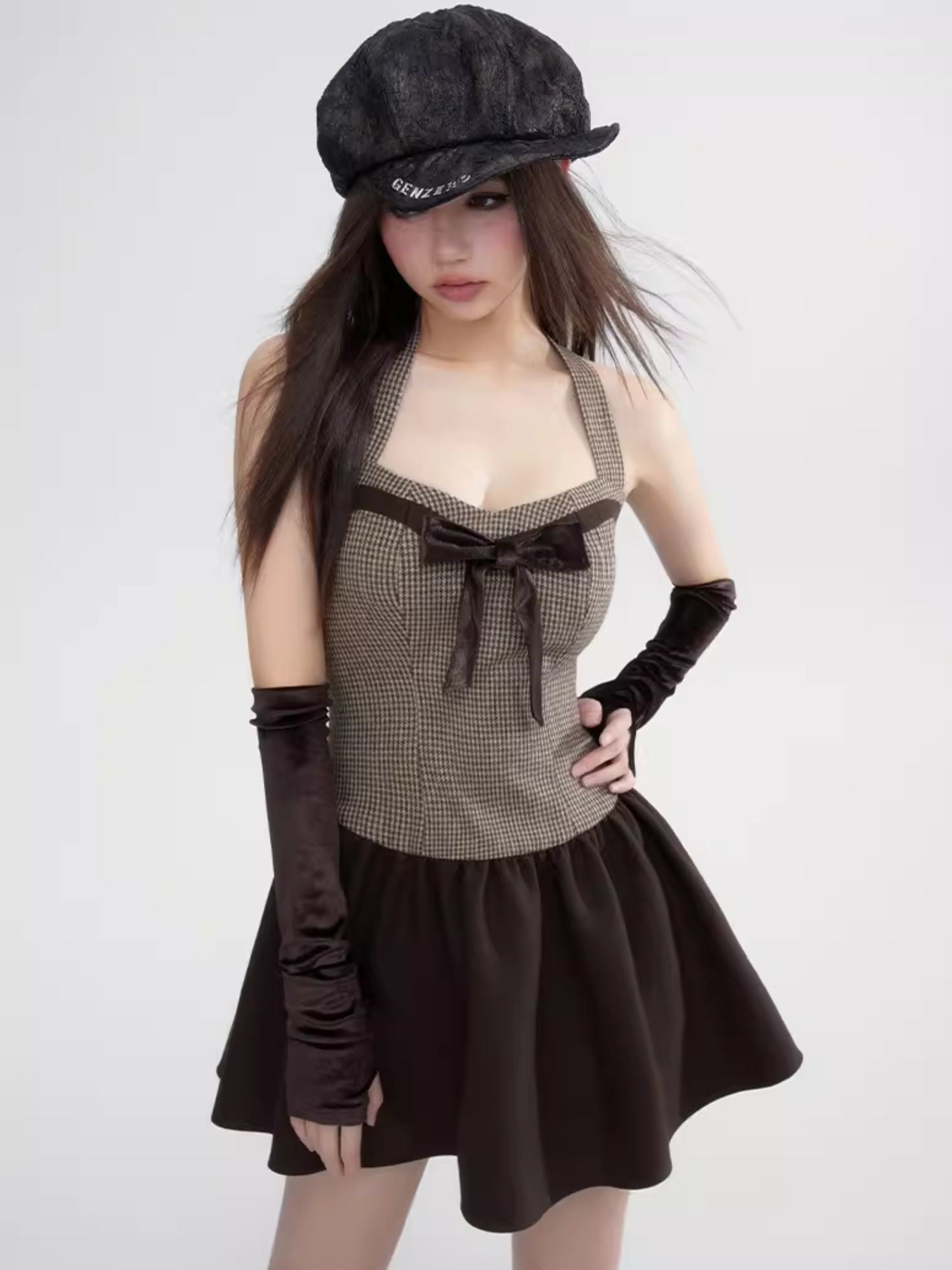 Halfter-Hals-Hals-Checktee Girly Arly Arm-Cover & Ein Stück