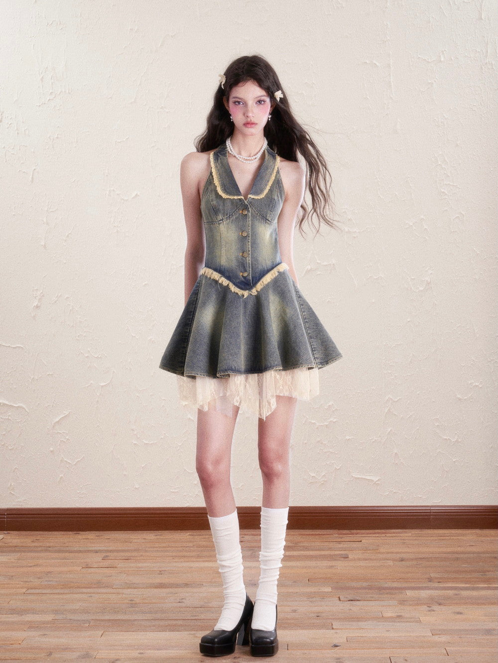 Demin Lace Tassel Flare 원피스