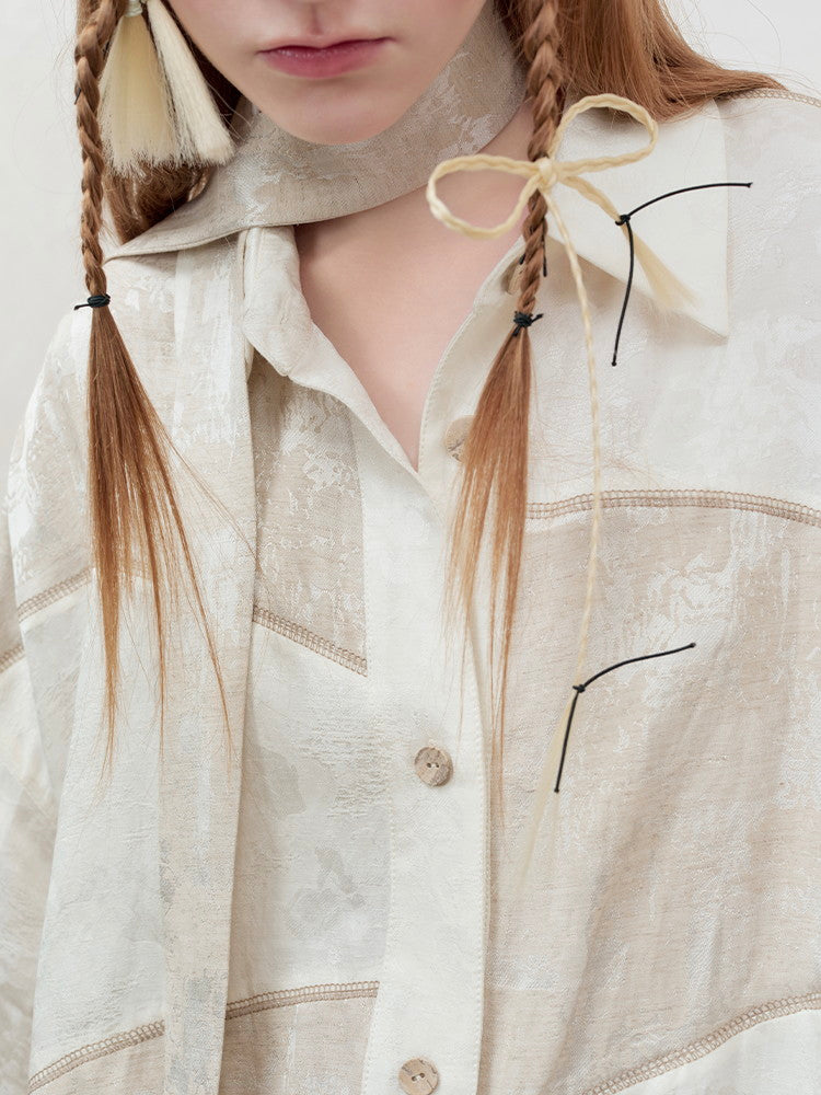 Set-Up Oversize Patchwork Asymmetry Chic Shirt&Long-Skirt