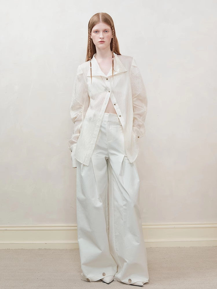 Oversize Wrinkled Sheer Chic Long-Scarf&Shirt