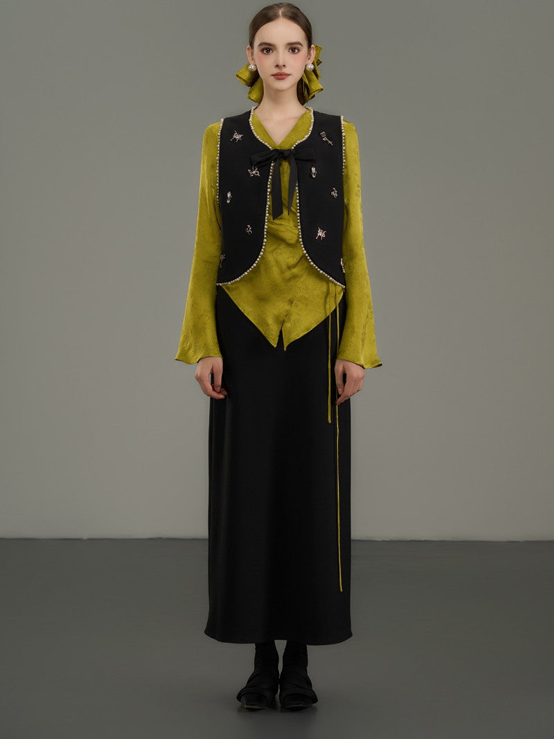 Plain Simple Flare Retro High-Waist Long-Skirt