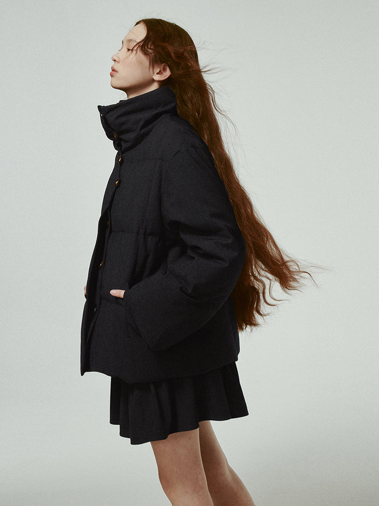 Cotton Casual Plain Wool Simple Down-Jacket