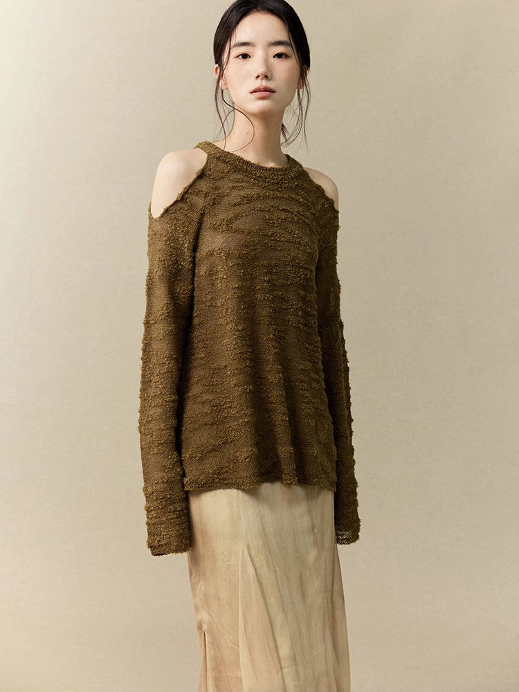 Opne-Shoulder Mesh Sheer Oversize Classy Knit