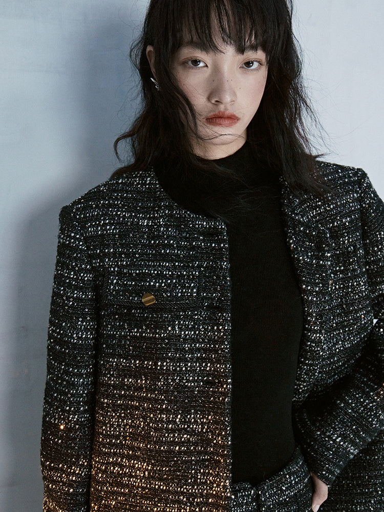 Tweed No-Collar Formal Oversize Jacket
